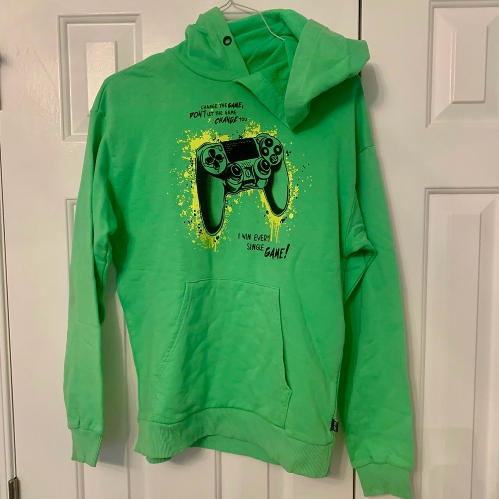 Bright green boys/unisex/girls hoodie like new 12/14 yo
